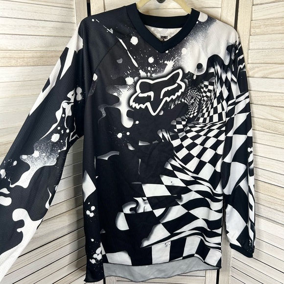 Fox Racing Motocross Jersey Men’s Black and White Checkered Print Long Sleeve M - Picture 5 of 12
